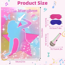 JUNUO Pin The Microphones On The Famous Singers Party Games, Suitable for Music-Themed Party Supplies Decoration, Pop Singers Party,Pink Girl Party,Large Waterproof Poster with 24 Microphone Stickers