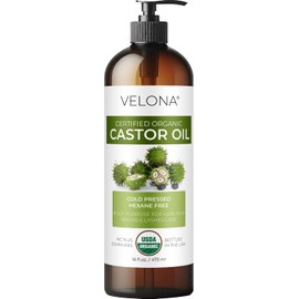 velona Aceite de ricino orgánico certificado USDA de Velona, 16 onzas (con bomba), para el crecimiento del cabello, pestañas y cejas, prensado en frío, aceite natural, grado USP, sin hexano, suero para crecimiento de pestañas, ruedas