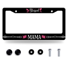 Blessed Mama License Plate Frame Christian License Plate Funny License Plate Holder Stainless Steel Accessories Cars Decor with 2 Holes and Screws Fits Standard Vehicles Size 12.3" x 6.3"