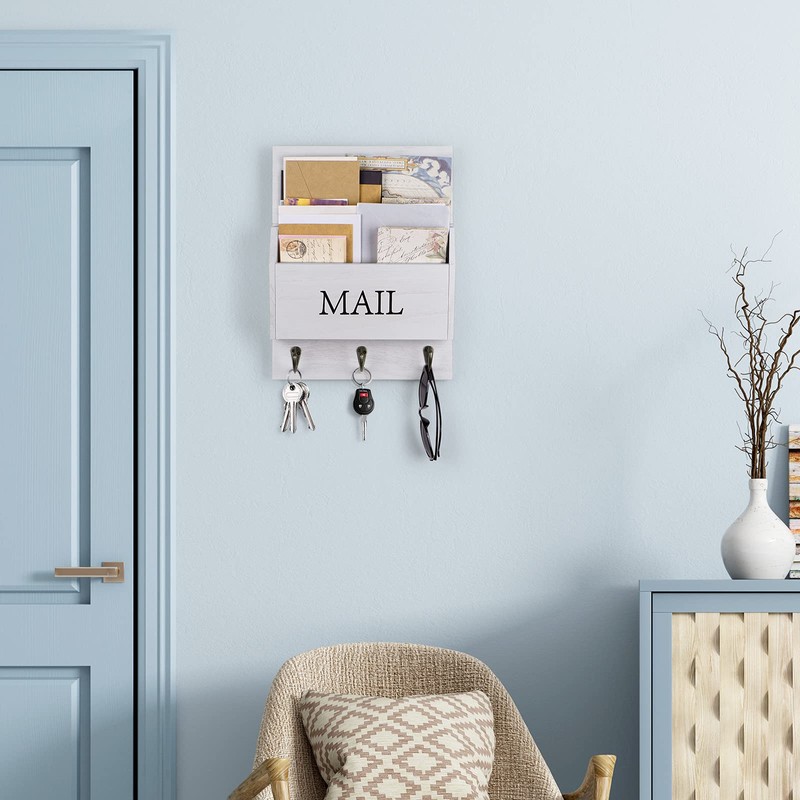 DLQuarts Mail Organizer with Key Holder for Wall Decorative Mail