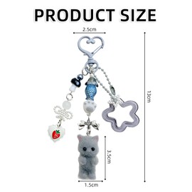 SHANFAA Cute Grey Key Chain, Fluffy Cat Keychain, Aesthetic Y2K Keychain, Chic Keychain Accessories, gray