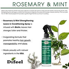 Difeel Aerosol acondicionador fortalecedor sin enjuague de romero y menta con biotina 6 oz. - Fabricado con aceite natural de menta y romero para el crecimiento del cabello.