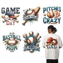 Jemattely 6 Sheets Baseball Iron on Transfers, DTF Transfers Ready to Press, Baseball Patches for T-Shirts, Canvas Bag, Pillow, Hoodie DIY Crafts