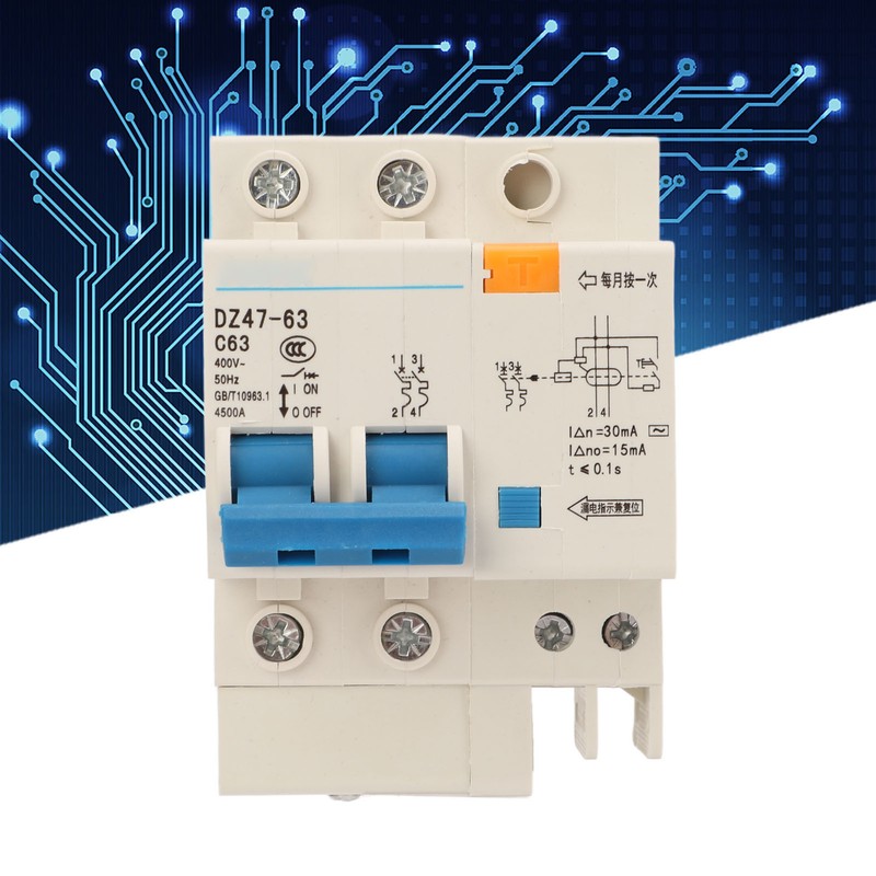 63A Circuit Breaker 2P Leakage Protection Air Switch DIN Rail
