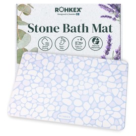 ROHKEX Stone Bath Mat Diatomaceous Earth - Super Absorbent, Non-Slip, Quick Dry, Easy to Clean, Durable Bathroom Shower Floor Mat, Soft-Touch Surface Natural, 24 x 15 (Grey - White)