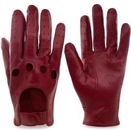 ZLUXURQ Women's Retro Soft Thin Lambskin Leather Touchscreen Driving Gloves with Mesh, Rojo (pantalla Táctil/Piel De Oveja)