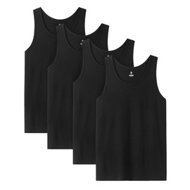 LAPASA Men's 100% Cotton Tank Top Ultra Soft Sleeveless Crewneck Breathable A-Shirts Basic Solid Undershirts Vest 4 Pack M36 Large Black