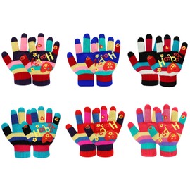TAGVO 6 Pairs Kid's Winter Magic Gloves, Children Stretchy Warm Rainbow Gloves, Boys or Girls Knit Full Finger Mittens for Teens，Non-slip Palm Gloves For Outdoor Activities Ski Skating