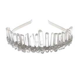 AWAYTR Raw Crystal Quartz Crown – Rhinestone Tiara Mermaid Headband for Woman Weeding and Partie(white)