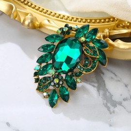 BriLove Women 's Wedding Bridal Big Crystal Rhinestone Marquise Flower Leaf Oval Bouquet Brooch Pin for Party Prom Black Antique-Gold-Tone