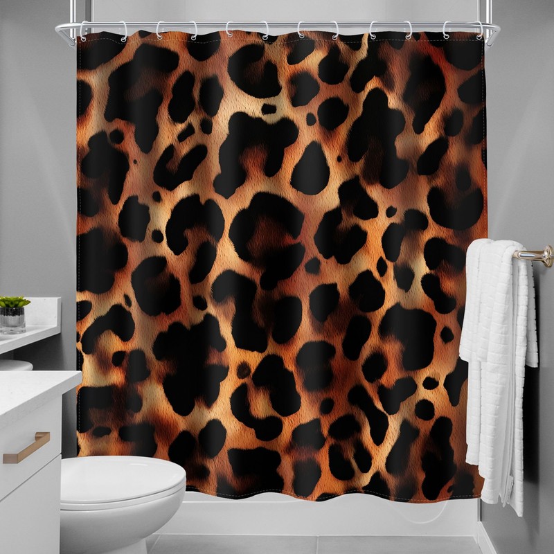 Leopard Tortoise Shell Print Shower Curtain Brown Cheetah Cat Fur