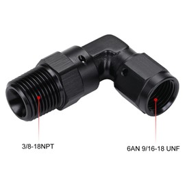Podavelle 6AN Female Flare to 3/8 NPT Pipe Swivel 90 Degree Fitting Adapter Connector Aluminum Black