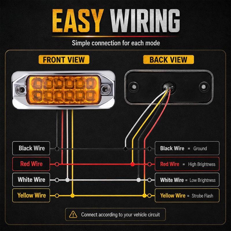 3.5 Inch 2 Red 2 Amber 12 LED Chrome Rectangular