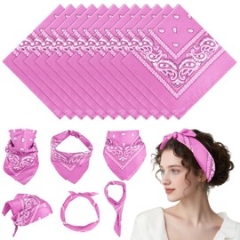 PLULON 12 Pack Pink Bandanas for Men Women, Paisley Pattern Bandana Bulk Headbands Men Handkerchief Cowboy Face Mask Square Scarf Headwear 100% Polyester