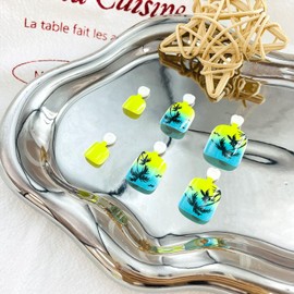 LWTZLW Summer Press on Toenails Short Square Coconut Tree False Toe Nails Yellow Blue Gradient Glue ons Toe Nail Palm Trees Glossy Acrylic Pressed on Fake Toenails Decorations Reusable for Women