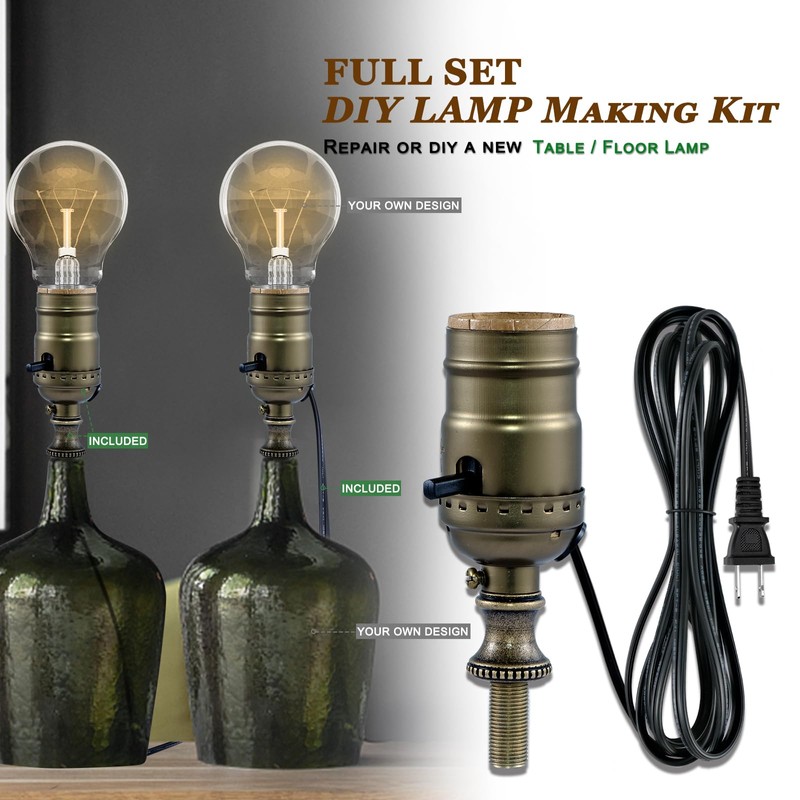 Lamp Rewire Kit,Lamp Socket Replacement Kit,Antique Brass Light Socket with