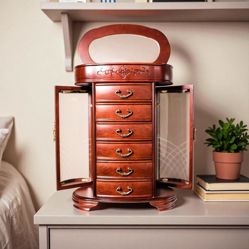 Hives and Honey Patricia Etched Glass Mahogany Jewelry Chest Jewelry