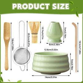 Gobesty Matcha Tea Set, 6pcs Matcha Whisk Set Accessory for Matcha Whisk, Bowl, Scoop, Sifter, Whisk Holder, Ceramic Matcha Bowl. Mtacha Kit for Matcha Latte, Making Usucha and Koicha(Green)