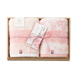 Stylem Takisada-Osaka Imabari Towel, Sakura Crest Weave Face Towel, Gift, Set of 2, 13.4 x 29.5 inches (34 x 75 cm), Cherry Blossom Dyed, Made in Japan