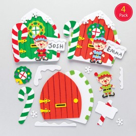 Baker Ross AR738 Elf Door Kits (Pack of 4) for Kids Christmas Crafts and Decorations, Assorted
