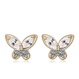 Crystalline Azuria Women Girls 18ct Gold Plated White Zirconia Crystals Butterflies Stud Earrings