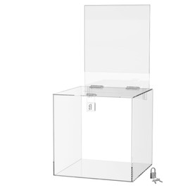 Marketing Holders 10 Inch Locking Ballot Box with Removable 8.5" x 11" Header Sign Holder Clear Acrylic Cube Suggestions Bin