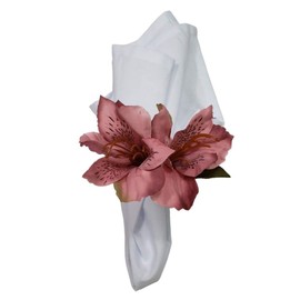 Maison Charlo Set of 4 Vintage Rose Astromelia Napkin Rings | Mother's Day, Valentines, Wedding, Banquet, Christmas, Birthday, Thanksgiving