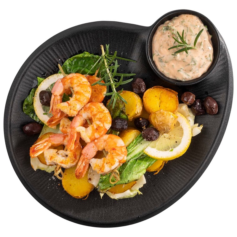 APS 85075 Nero Melamine Plate with Integrated Dip Bowl, Serving