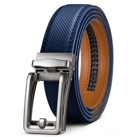 KEMISANT Men's Leather Belt Automatic Ratchet Leather Belt 35 mm for Suit and Leisure, Micro-Adjustable Belt Fits Anywhere, Navy Blue2691