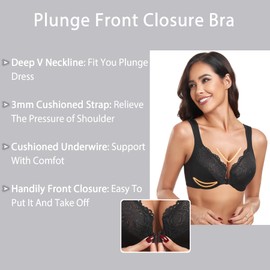 HACI Front Closure Bra for Women Unpadded Underwire Full Coverage Bras(Black,36G)