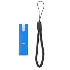 USB Drive Portable Blue U Disk Large Storage Stick with LED Light Antilost Lanyard for Computer Laptop(128GB )
