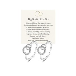 HUASAI Silver Hope Ring for Women Adjustable Rhinestone Circle Jewelry Big Sister Little Sister Gift Birthday Christmas Jewelry for Her
