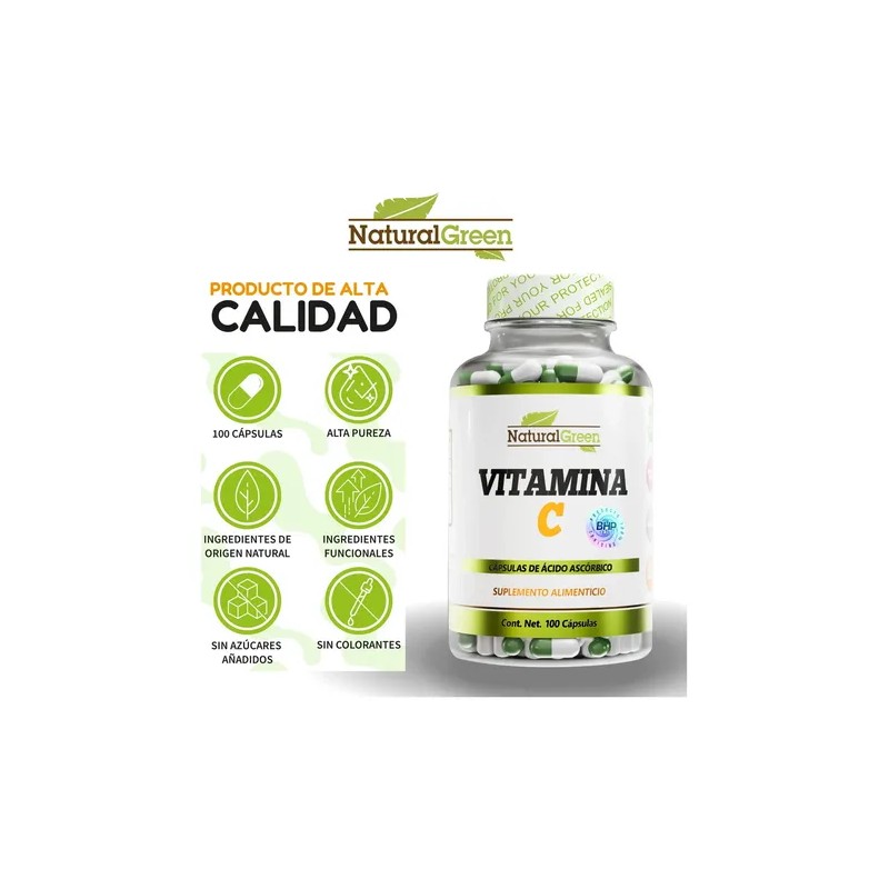 Natural Green Vitamina C 100caps 500mg Alta Absorción Pureza Natural