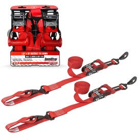 SpeedStrap 1.5" x 10' Ratchet Tie-Down with Built-in Axle Strap. Ideal for Securing UTV's, Side-by-Side (SxS), ATV's & Lightweight Vehicles - Red (2 Pack)