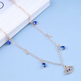 Cimenexe Bohemian Sapphire Evil Eye Pendant Necklace Gold Crystal Devil Eye Choker Necklace Teardrop Sapphire Necklace Blue CZ Eye Necklace Jewellery for Women and Girls Gifts
