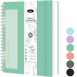 Mlife Notebook B5 Lined,300 Pages Spiral Notebook,100g/M² Ink-Resistant Paper,PVC hardcover，with Ruler,Expandable Pockets,Elasticated Ribbon,for Women,Men,17.7x 25cm(Orchid Green)