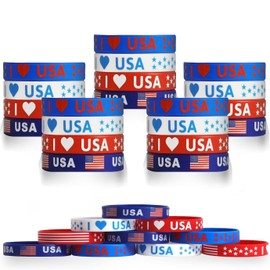 LpmHna 20 Pack 4th of July Silicone Wristbands - Patriotic American Independence Day Bracelets Party Favors for Kids Teens School Classroom Prizes Gifts