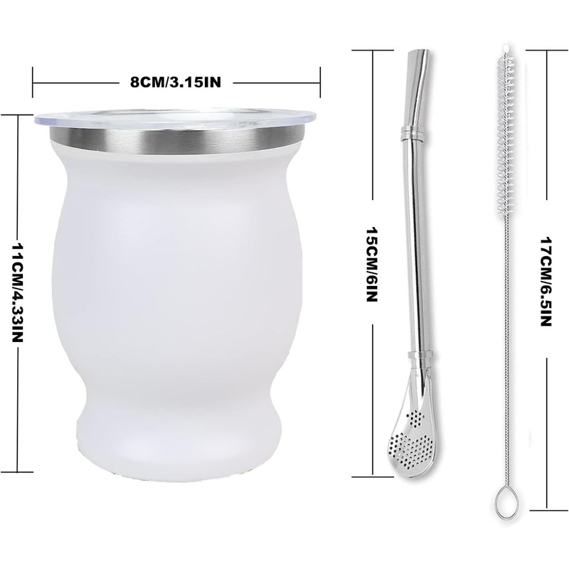 Mate Tea Cup Set with Straw and Cleaning Brush, for