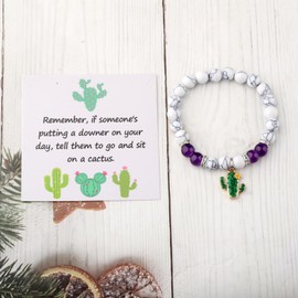 BLEOUK Cactus Charm Bead Bracelet Jewelry Present Cactus Encouragement Gift For Women Cactus Desert Plant Mom Present (on a cactus bead bracelet)