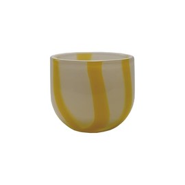 Creative Co-Op Round Soda Glass Tealight/Votive Holder with Stripes, White and Yellow