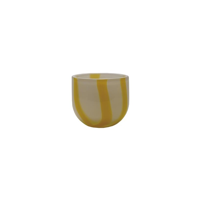 Creative Co-Op Round Soda Glass Tealight/Votive Holder with Stripes, White