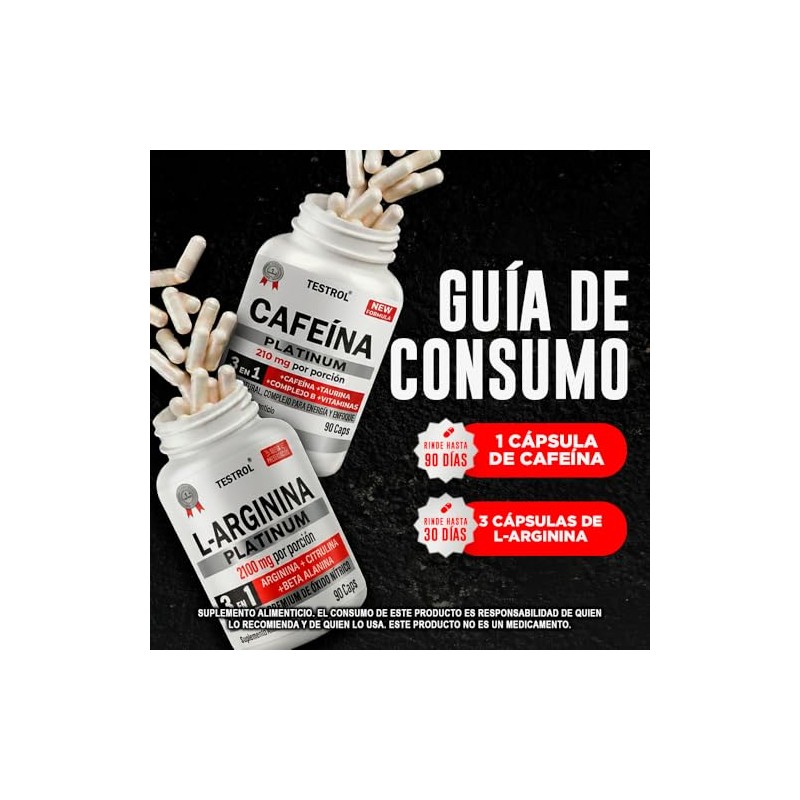 Testrol | Combo Arginina Platinum + Cafeína Platinum | Apoyo