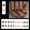 Short Square Press on Nails 3D Gold French Tip Fake