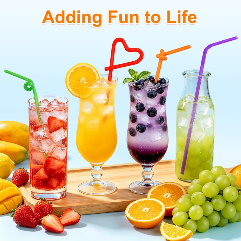 1000 Pack Colorful Flexible Plastic Straws