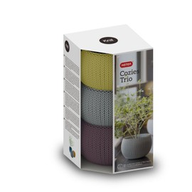 CURVER Planter Cover, Set of 3 Colors (Purple + Yellow + Blue) Small Size Storage Case Tabletop Stylish Resin Indoor Cute Small Basket Knit
