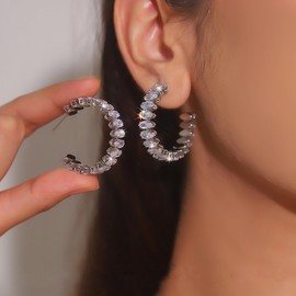 Rhinestone Hoop Earrings Trendy Earrings for Women Big/Large Hoop Earrings Sparkly Hoops Earring Wedding Guest Dress Prom Dress Wedding Prom Formal Jewelry Gifts