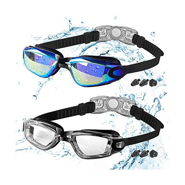 COOLOO Kids Swimming Goggles, 2 Packs Crystal Clear Swim Goggles for Kids, Children, Boys, Girls, and Teens Age 3-16, Anti-Fog, Waterproof, No Leaking