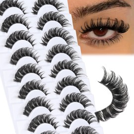 Veleasha Lashes Fluffy False Eyelashes with Clear Band Volume Eyelashes Looks Like Lash Extensions CC Curl Soft Fake Lashes Strips Lashes 10 Pairs Pack (P32E-T)