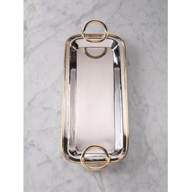 11.5" Long Polished Nickel Serving Tray, Gold Rim