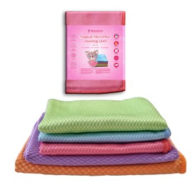 REXZONO® Window & Glass Cleaning Cloths Streak Free, 5 pcs [1(50x50),2(40x40),2(30x40)] cm with Hanging Loop, Kitchen Dish Car Lint Free Cloths, Nanoscale Microfibre Stainless Steel Pro Fibre Cloths